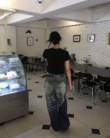 Cat gradation denim pants