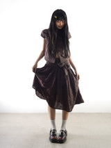 Cozy Check Ribbon skirt -Brown