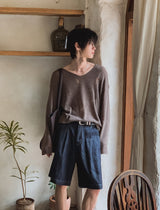 パオバックエラスティックバミューダデニムパンツ