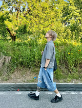 Double destroyed denim bermuda pants 1C
