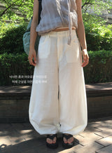 Demon Pastel Summer Cotton Big Wide Long Cotton Pants with Belt Detail 4 Colors