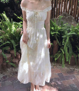 [ mori girl ] whitey back ribbon floral long ops