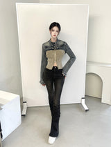 1089. Shirring denim slim boots cut pt (2color)