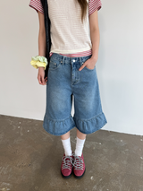デニムフリルバミューダパンツ