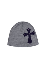 CROSS STUDDED BEANIE / MELANGE GRAY