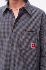 FINE PLAID RANDOM STITCH SILVER THREAD LOGO SQUARE LABEL HEM COLOR-TOOTH ZIPPER SIDE HAND-SEWN BUTTON SHIRT