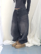 Fingerhole line hooded half zipup