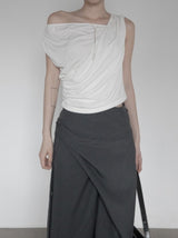 Ripple Drape One-Shoulder Off-Sleeveless
