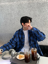 A-ekid overfit check pocket shirt