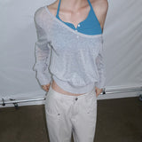 [Eriton] Deep U-Neck Linen Summer Sheer Knit - 3 color