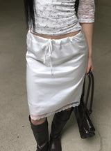 Oin Satin Lace Midi Skirt