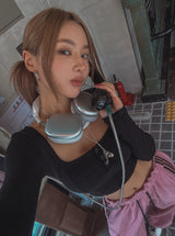 エッグスクエアボタンクロップスリーブ