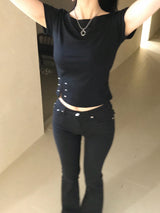 Lost Ball Stud Boat Neck Slit Half Tee
