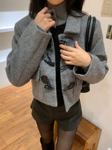 ブリティッシュグレーダッフルボタンキルテッドクロップコート
