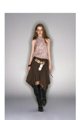 2025 Spring/Summer New Leopard Print Sleeveless Drawstring Adjustable Top