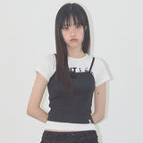3ウェイレタリングコサージュTシャツ (BLACK) F25QB106