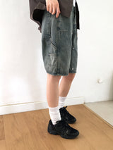 Chakin ダブルニーリベットバミューダショートデニムパンツ