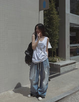 サイドダメージバルーンバンディングデニムパンツ
