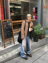 No.1466 カッティングチェッククロップシャツ
