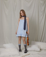 Button-up ruffle dress / sky blue
