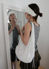 [shiwonderful x voor] Floral Lace Shirring Shoulder Bag_White