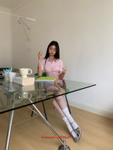 ピンクストライプストラップラインシャツ