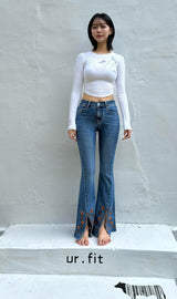 EMBROIDERED SPANDEX BOOTCUT DENIM PANTS code 18303