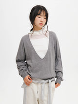 DEEP V-NECK LOOSE FIT KNIT PULLOVER