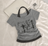 ホルターネック ボタン シャーリング オフショルダー ショートスリーブ Tシャツ (3 colors)