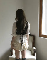 [ back ribbon ] rose - land lace bustier top