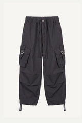Buckle Washed Cargo Wide Pants