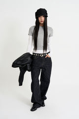 Indigo embossed denim pants