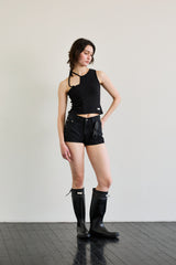 BEBE UNBALANCE SLEEVELESS TOP / BLACK