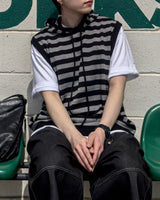 Broad Stripe Knit Hoodie Vest