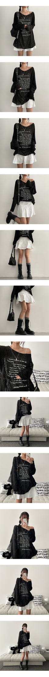 ポールリップネックショルダーシースルーロングスリーブTシャツ