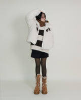 レイチェル 2ベルトディテールショート丈ファージャケット (Lining Quilted)