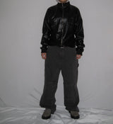 Leather Jersey Zip-Up Jacket