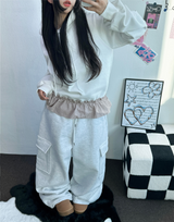チェックフリルカンカンフーディーTシャツスウェットシャツ💟🤍🖤🩶3カラー