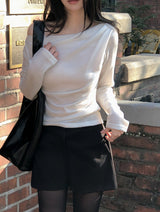 Drape One Shoulder Warm Knit +Tie Set (5color)