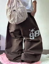 HIGH QUALITY 🐣 KOREAN / STRING 🐣 HIGHTEEN TEENAGER TATTOO LETTERING COTTON WIDE BALLOON LONG PANTS 🐣🤎🖤🩶💚 - 5 COLORS