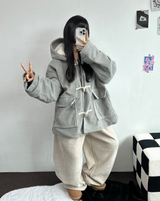 ビッグフードコーデュロイ「トッポッキ」コート🩶🤎🖤 - 3カラー