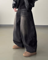 Dot heavy brushed balloon denim pants