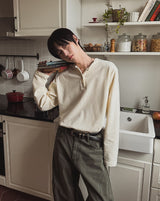 Dense Velour Henley Neck Long Sleeve T-Shirt