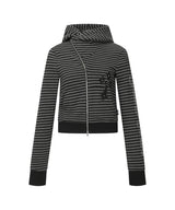 ダイアゴナルパッチストライプフードジップアップ_CHARCOAL