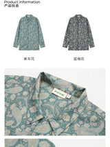 Retro style cashew flower Cuban collar straight long-sleeved floral shirt