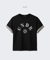 ロールアップスリーブクロップド半袖Tシャツ クラックソーラー ブラック
