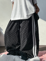 KOREAN/HIGH QUALITY 🤎 TRACK DOT WIDE SEMI BALLOON LONG PANTS 🤎🖤🐣💚 - 6 COLORS