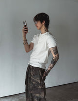 リブショールパッチヘンリーネック半袖Tシャツ