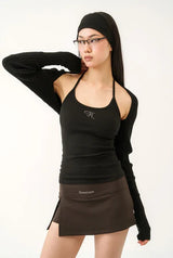 Jewel cross back tank top - black
