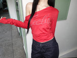 Rhinestone one-shoulder Top